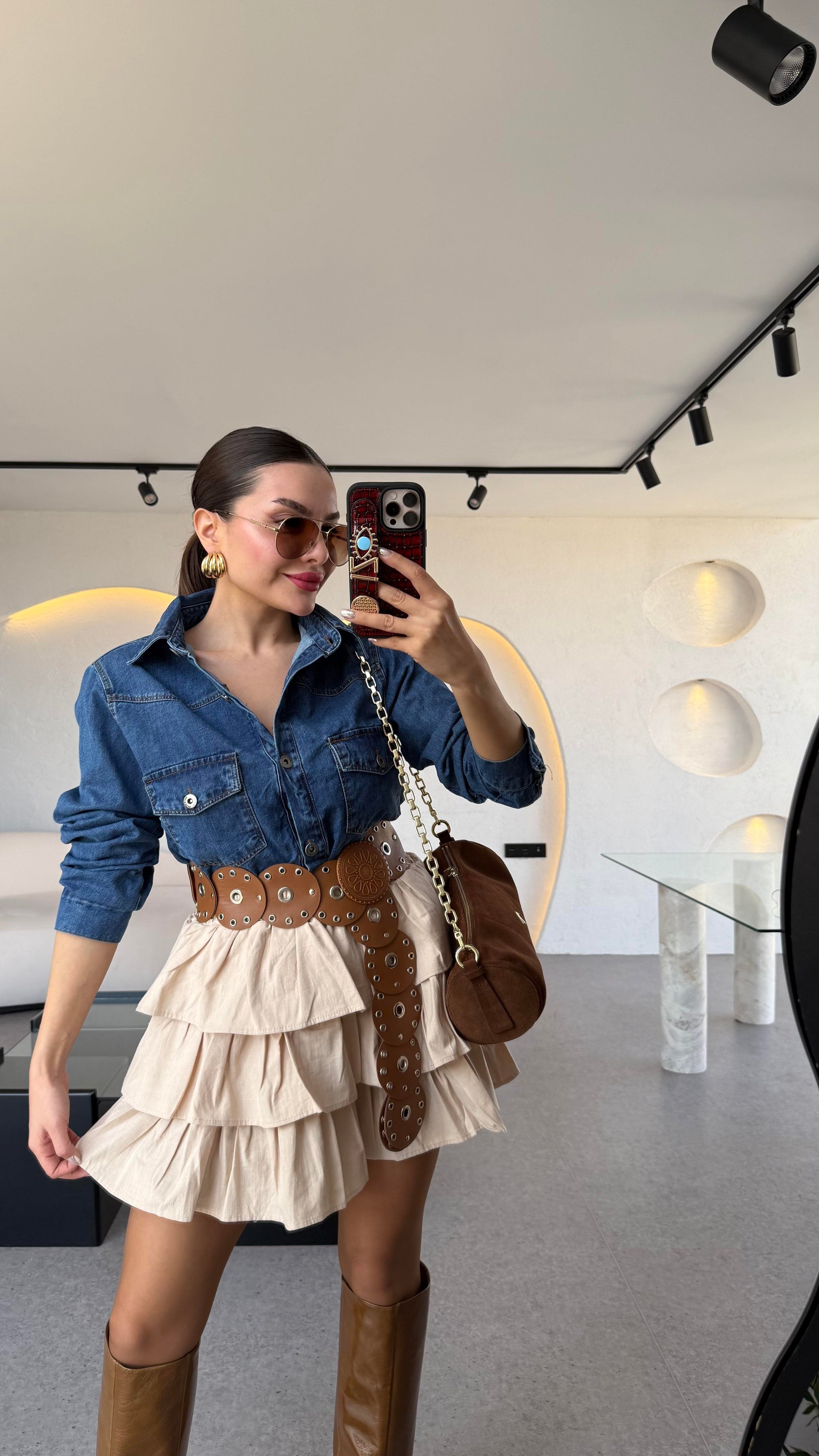 Mozart Birleşik Denim Detaylı Elbise