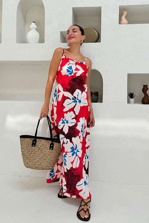 Murpy Çiçek Desenli Elbise - Kırmızı