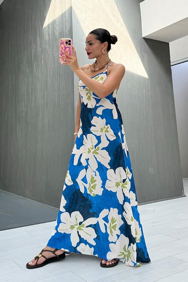 Murpy Çiçek Desenli Elbise - Mavi