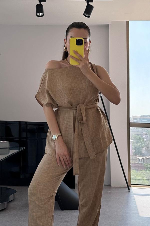 Myra Keten Omzu Düşük Takım-Camel