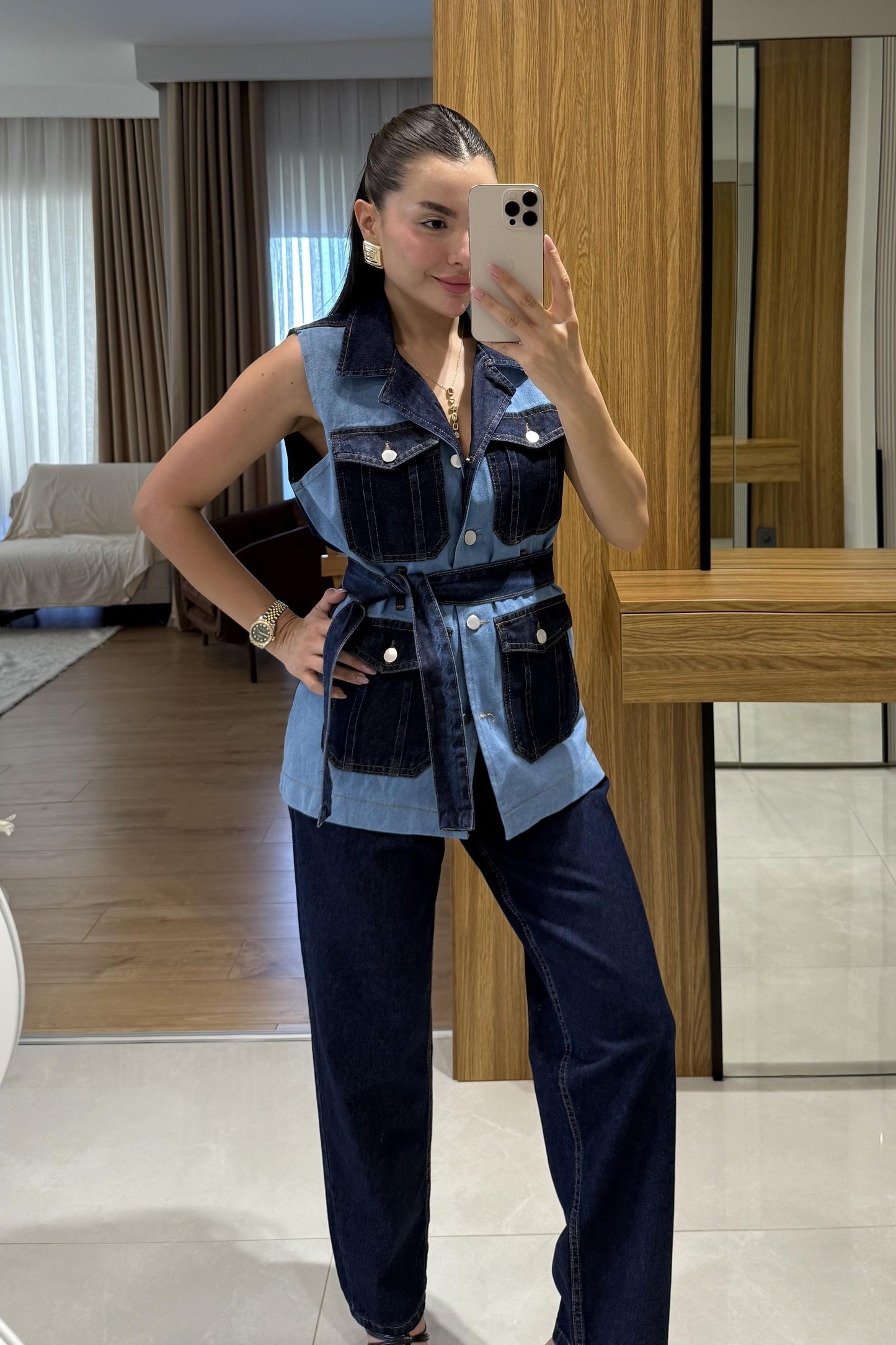 Nalia Denim Yelekli Takım