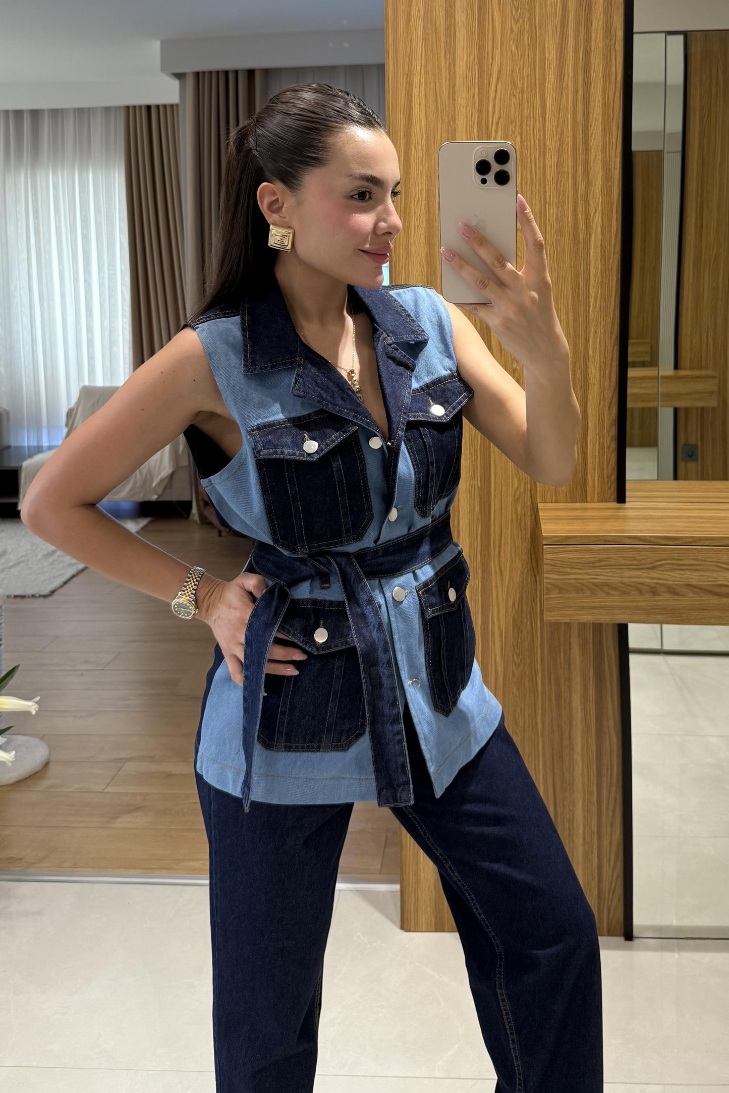 Nalia Denim Yelekli Takım