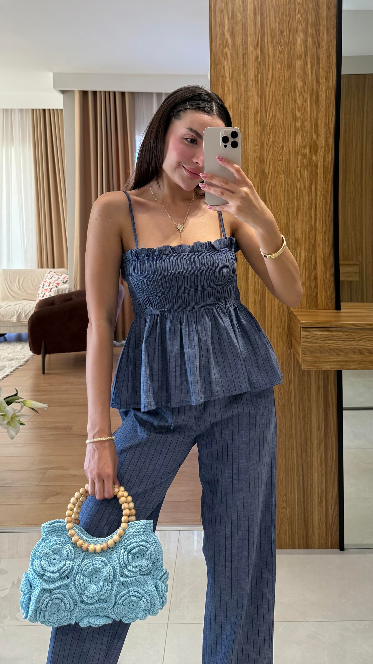 Naomi Çizgili İkili Denim Takım