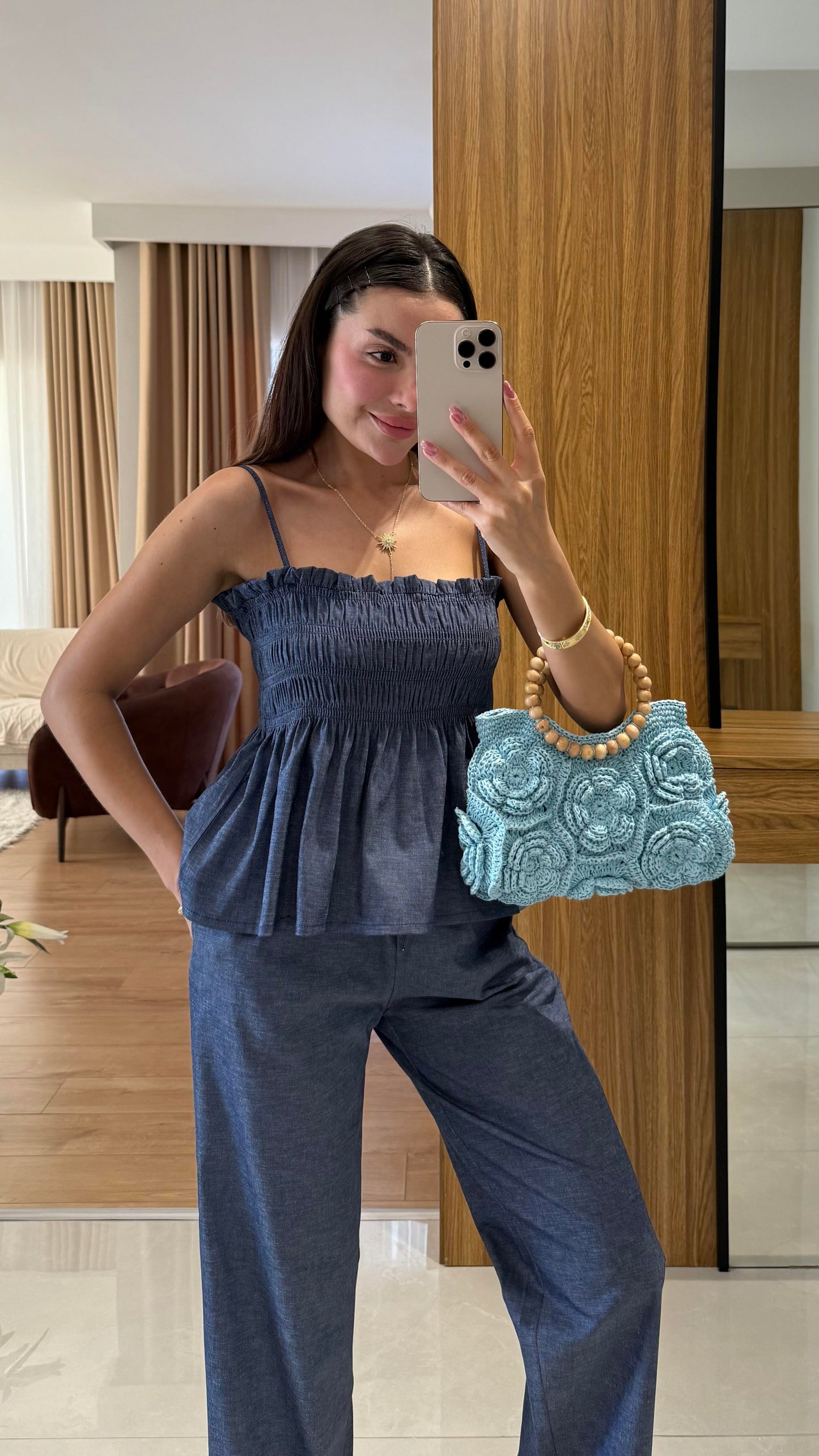 Naomi Düz Renk İkili Denim Takım