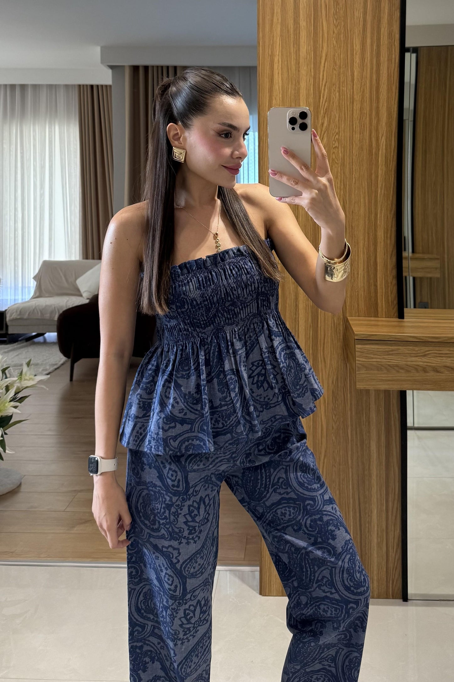 Naomi Gipe Desenli İkili Denim Takım