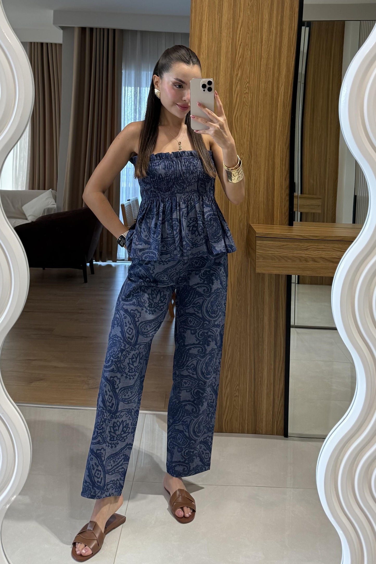 Naomi Gipe Desenli İkili Denim Takım