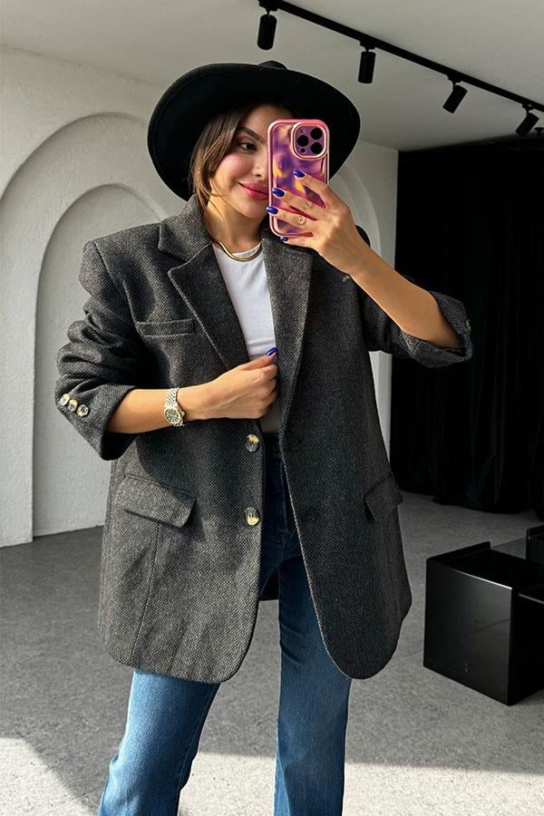 Neleu Antrasit Dokulu Daddy Ceket