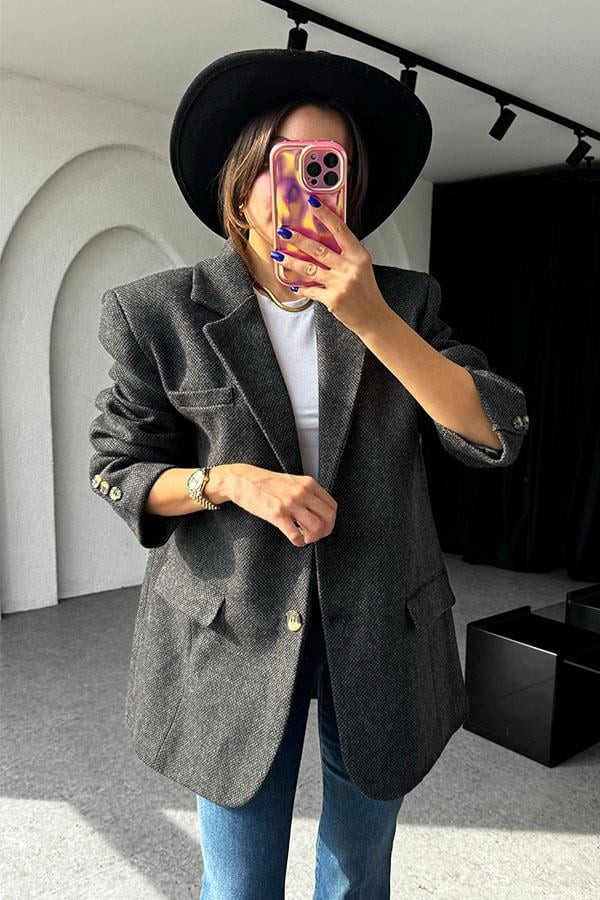 Neleu Antrasit Dokulu Daddy Ceket