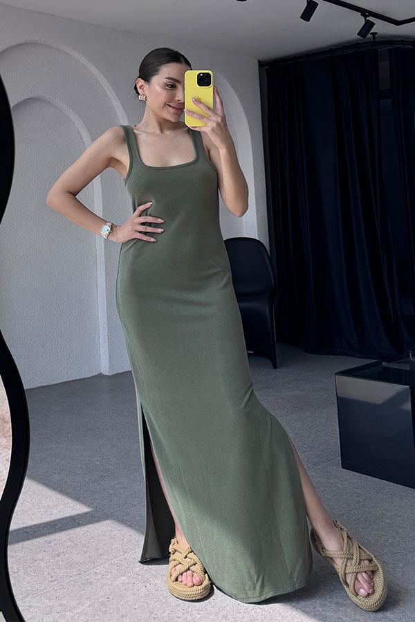 Nerio Oyso Kumaş Elbise-Haki