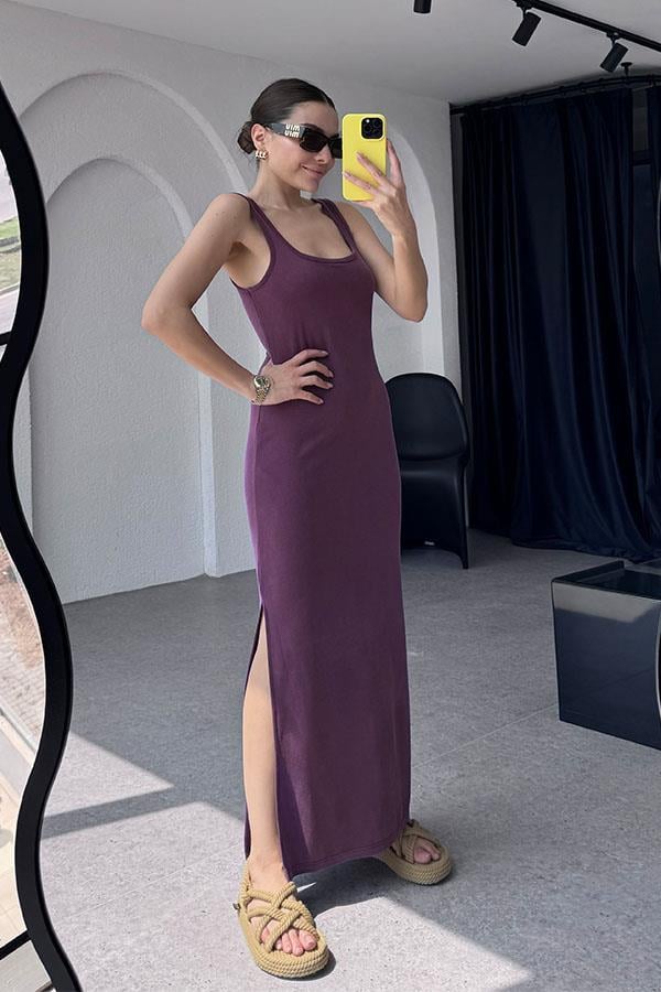 Nerio Oyso Kumaş Elbise-Mürdüm