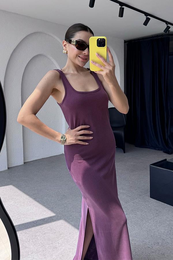 Nerio Oyso Kumaş Elbise-Mürdüm