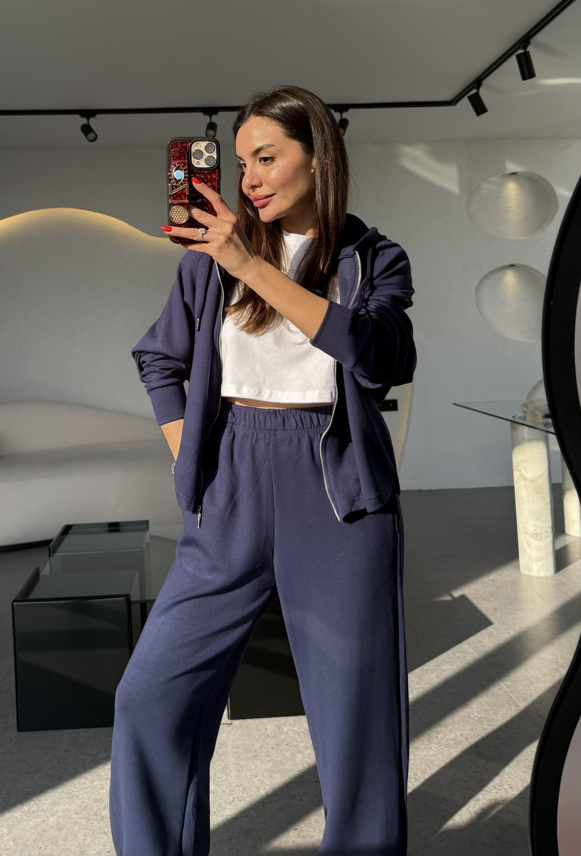 Nice Lacivert Fermuarlı Modal Kumaş Eşofman Takımı