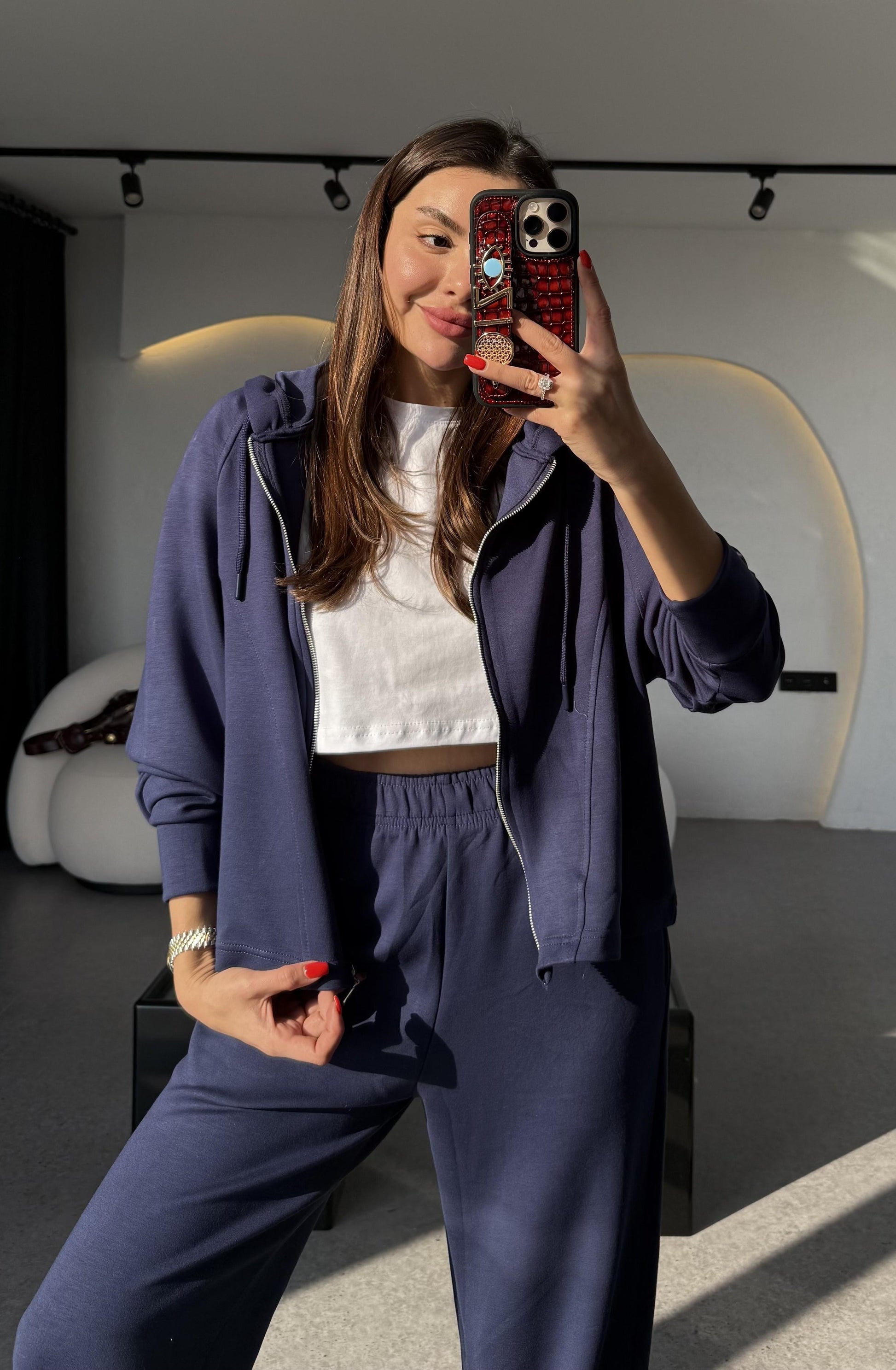 Nice Lacivert Fermuarlı Modal Kumaş Eşofman Takımı