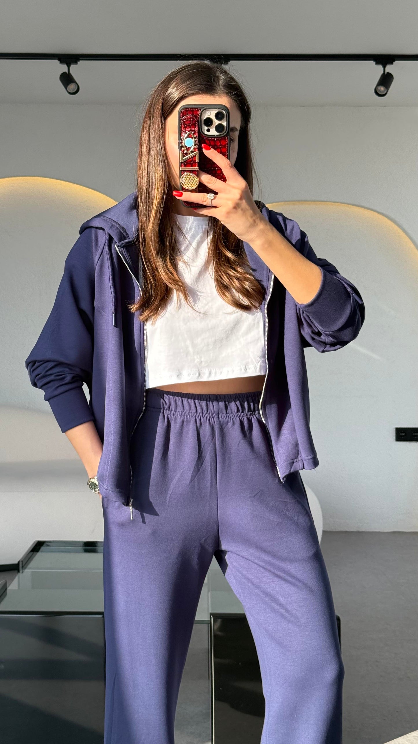 Nice Lacivert Fermuarlı Modal Kumaş Eşofman Takımı