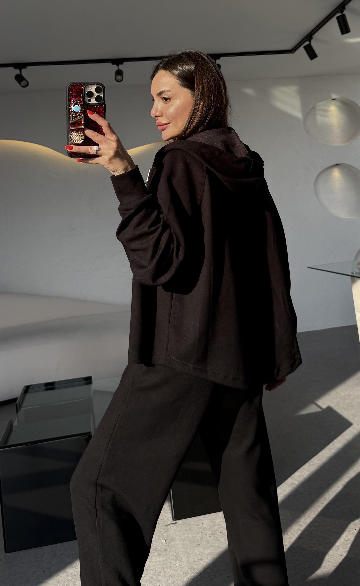 Nice Siyah Fermuarlı Modal Kumaş Eşofman Takımı