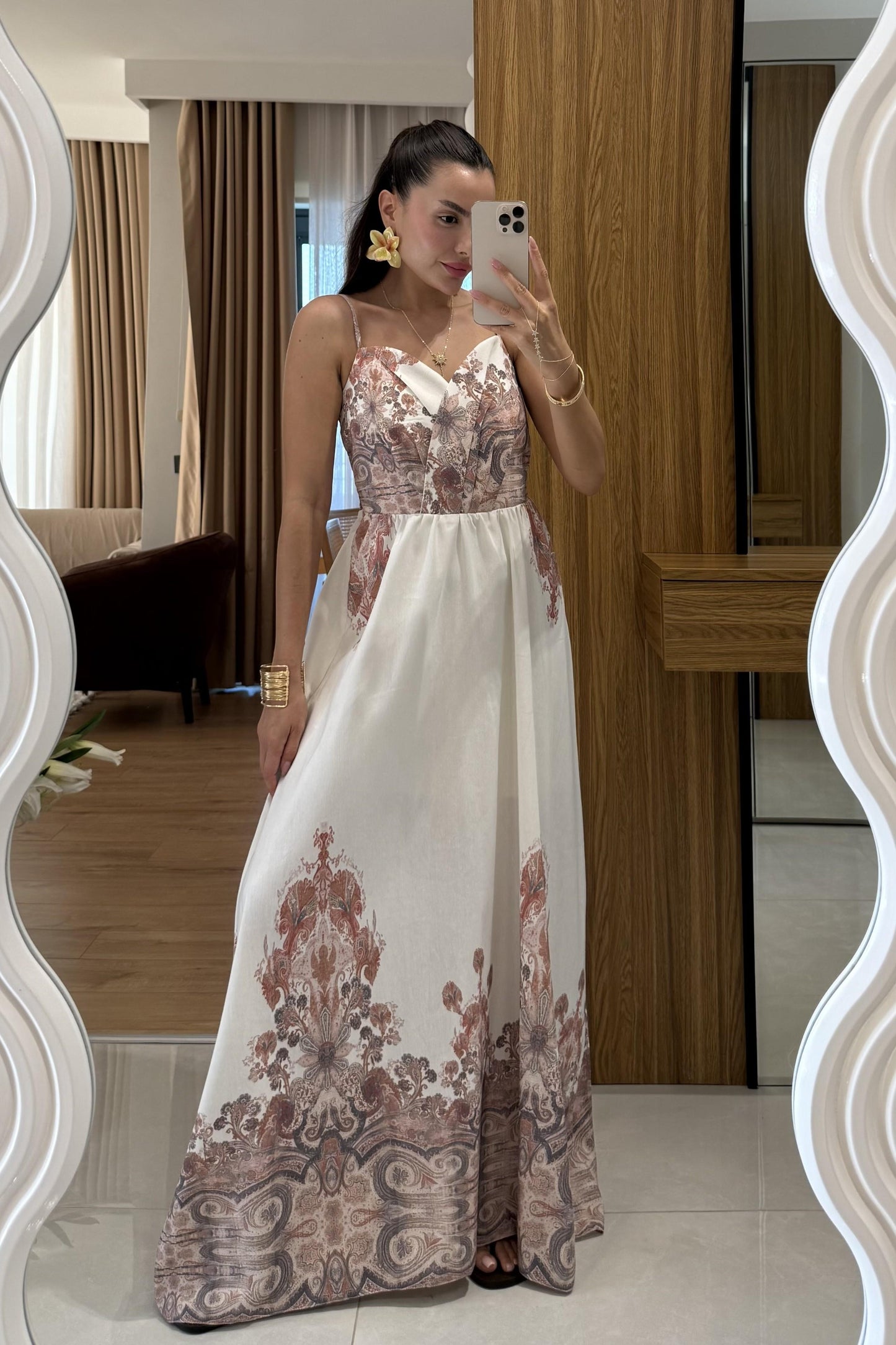 Nivala Etnik Desen Keten Askılı Premium Elbise