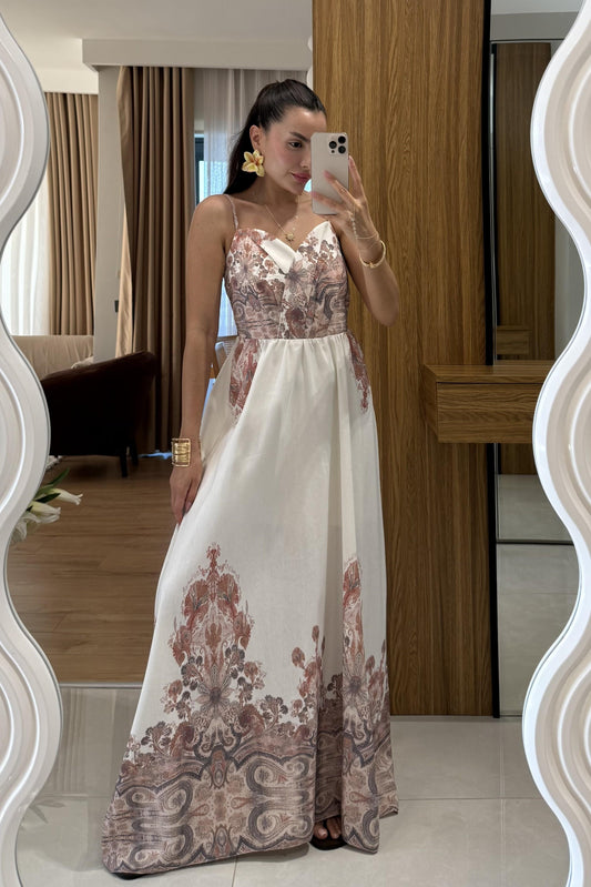 Nivala Etnik Desen Keten Askılı Premium Elbise