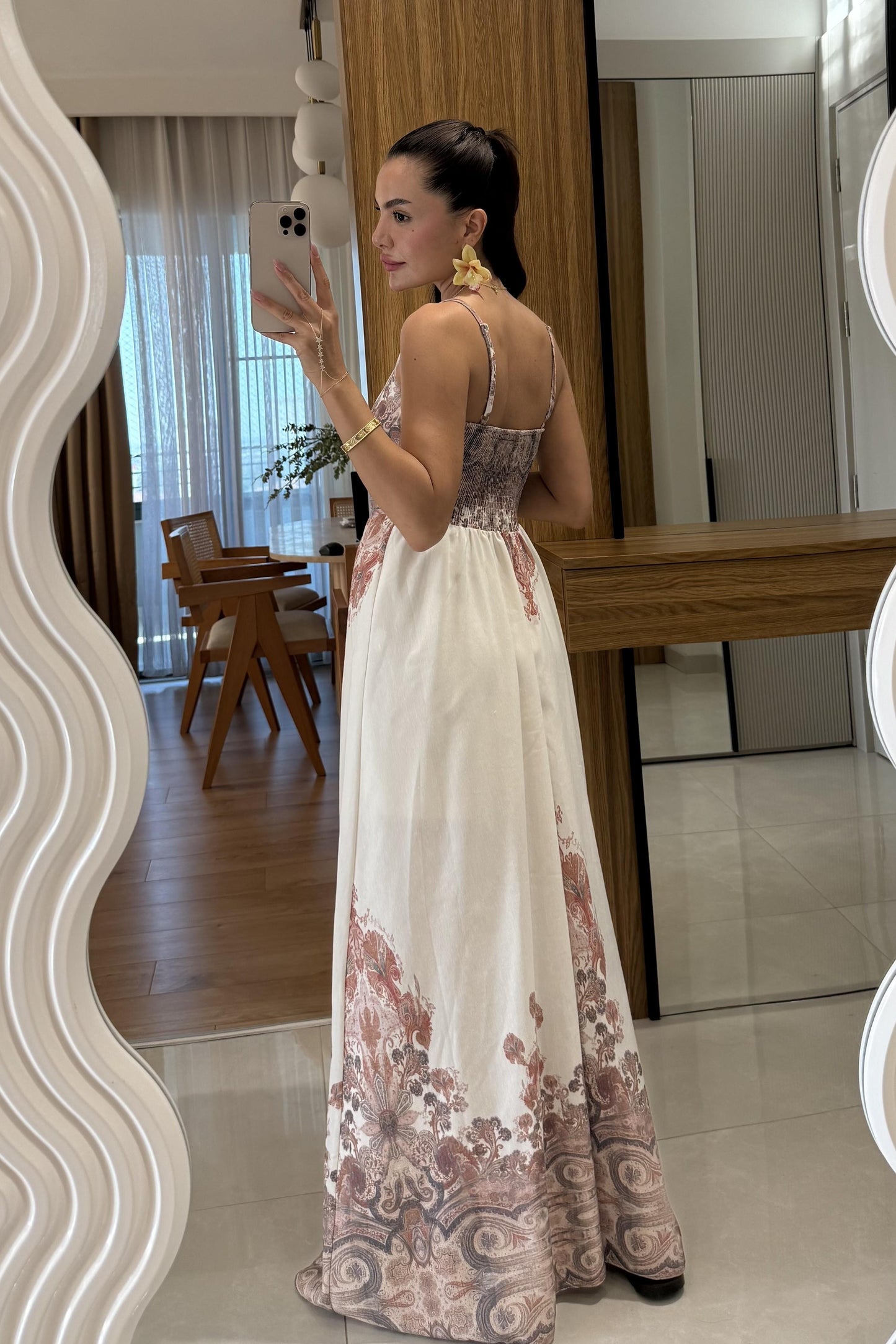 Nivala Etnik Desen Keten Askılı Premium Elbise