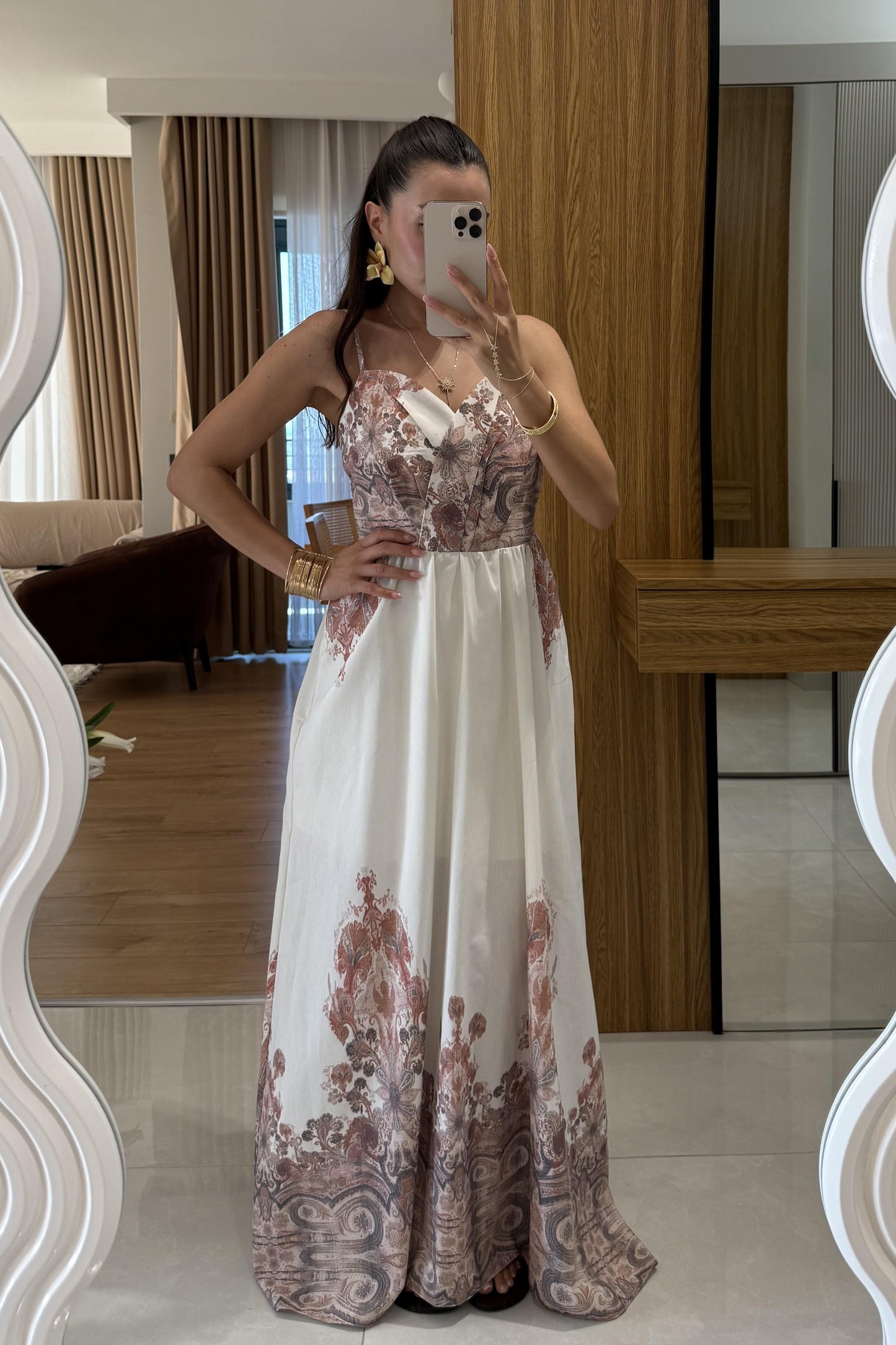 Nivala Etnik Desen Keten Askılı Premium Elbise