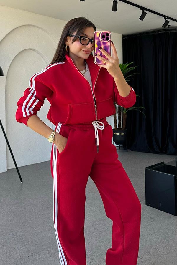 Ochoa 3 Çizgili Kırmızı Eşofman Takım