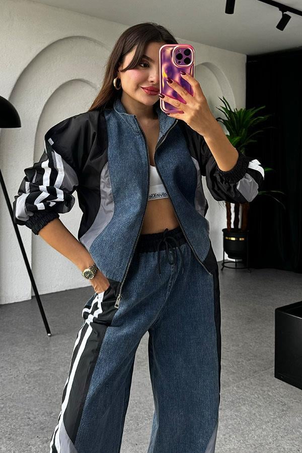 Odelle Siyah Tasarım Paraşüt Jean Takım