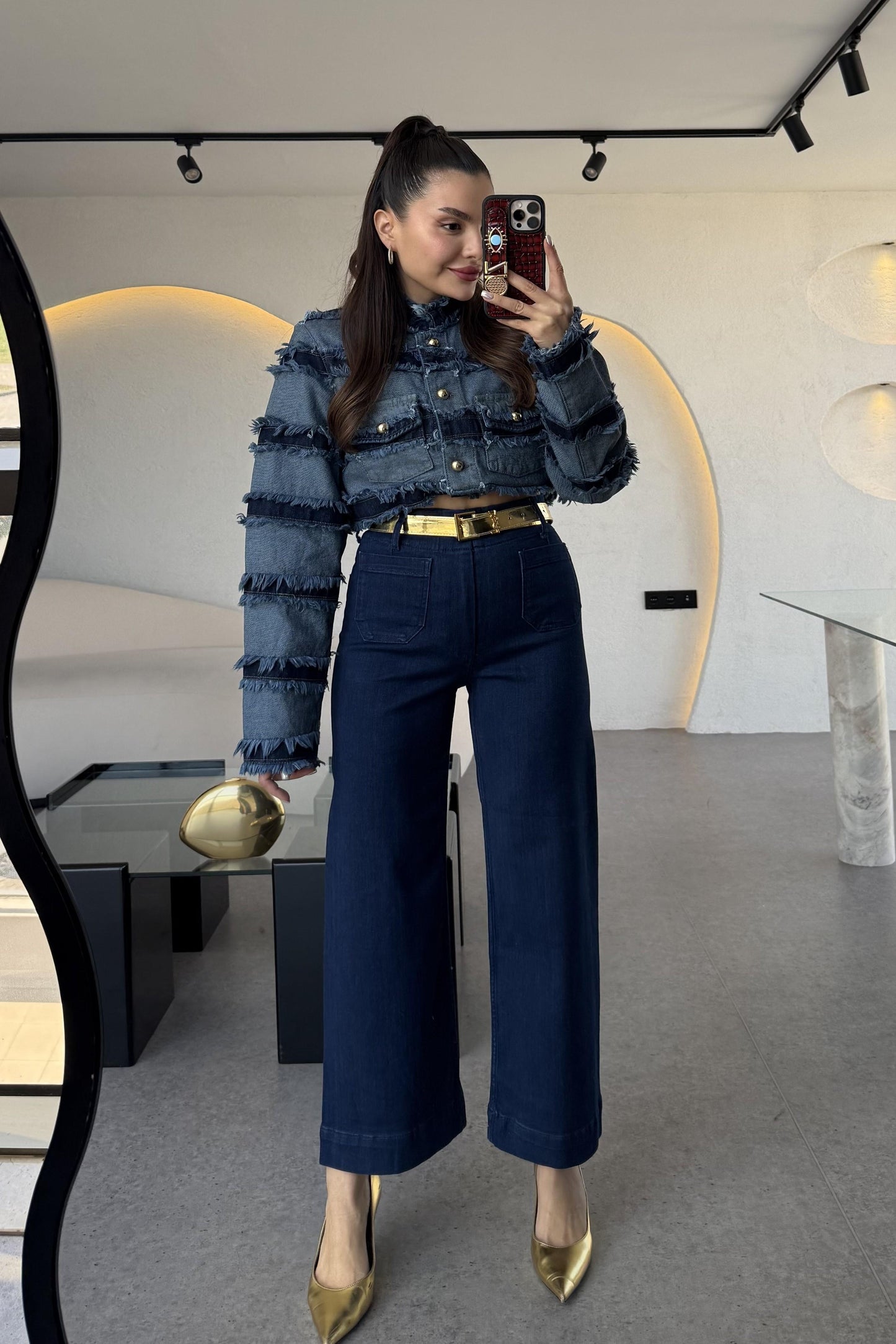 Ophelia Patch Detaylı Tasarım Kot Ceket