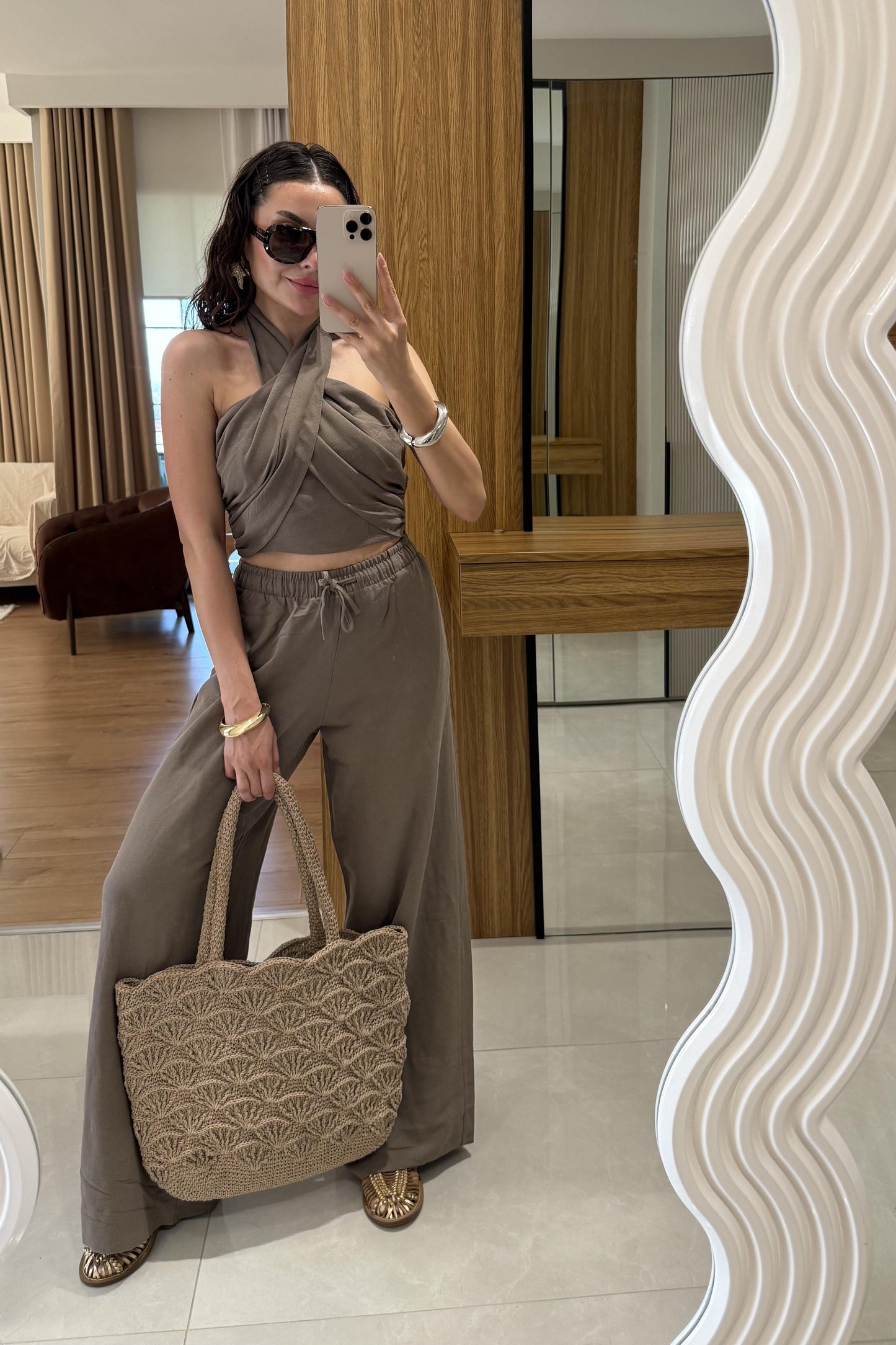 Ophira Vizon Boyundan Bağlamalı Keten Takım