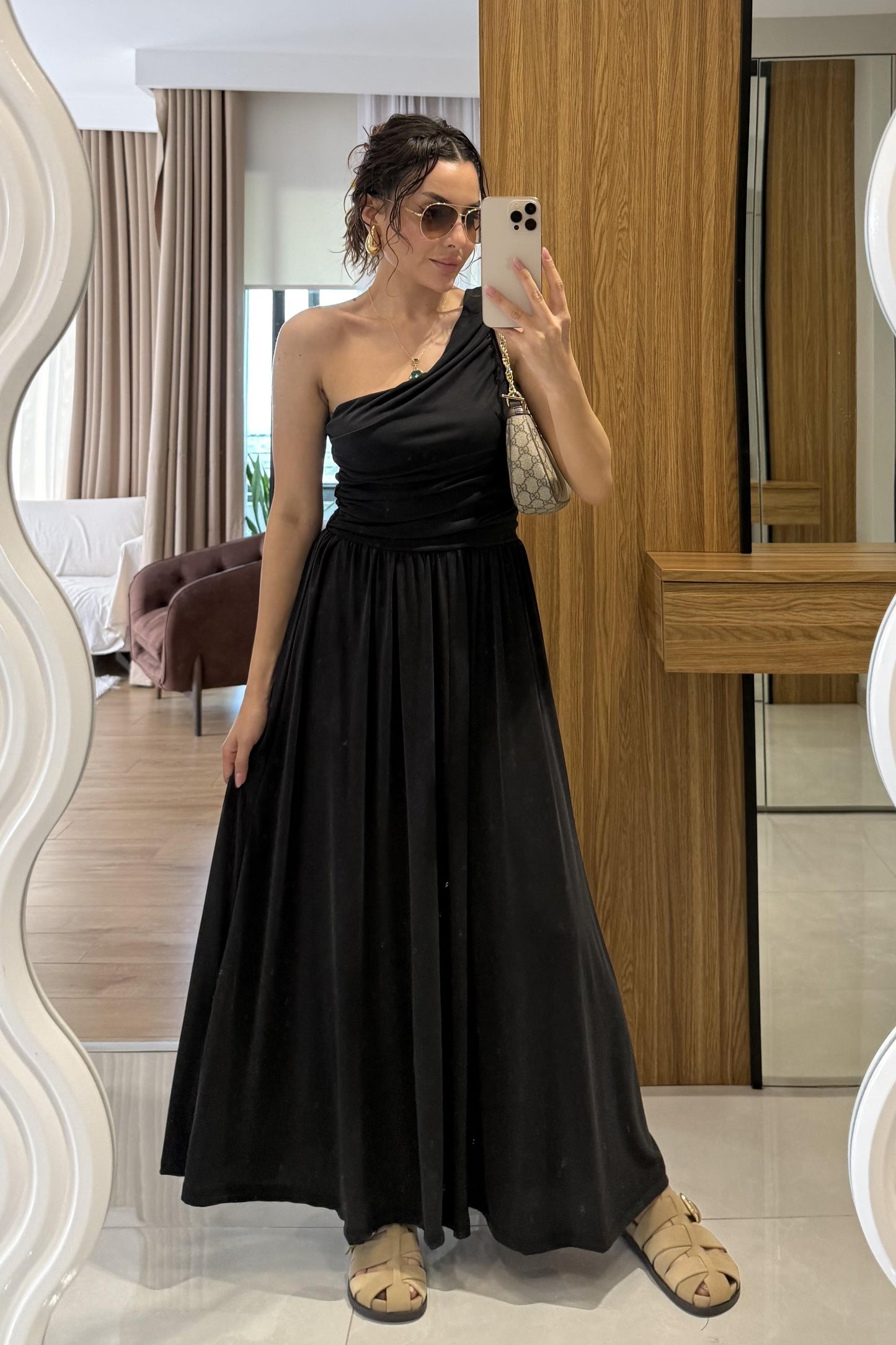 Oslo Siyah Tek Omuz Modal Elbise