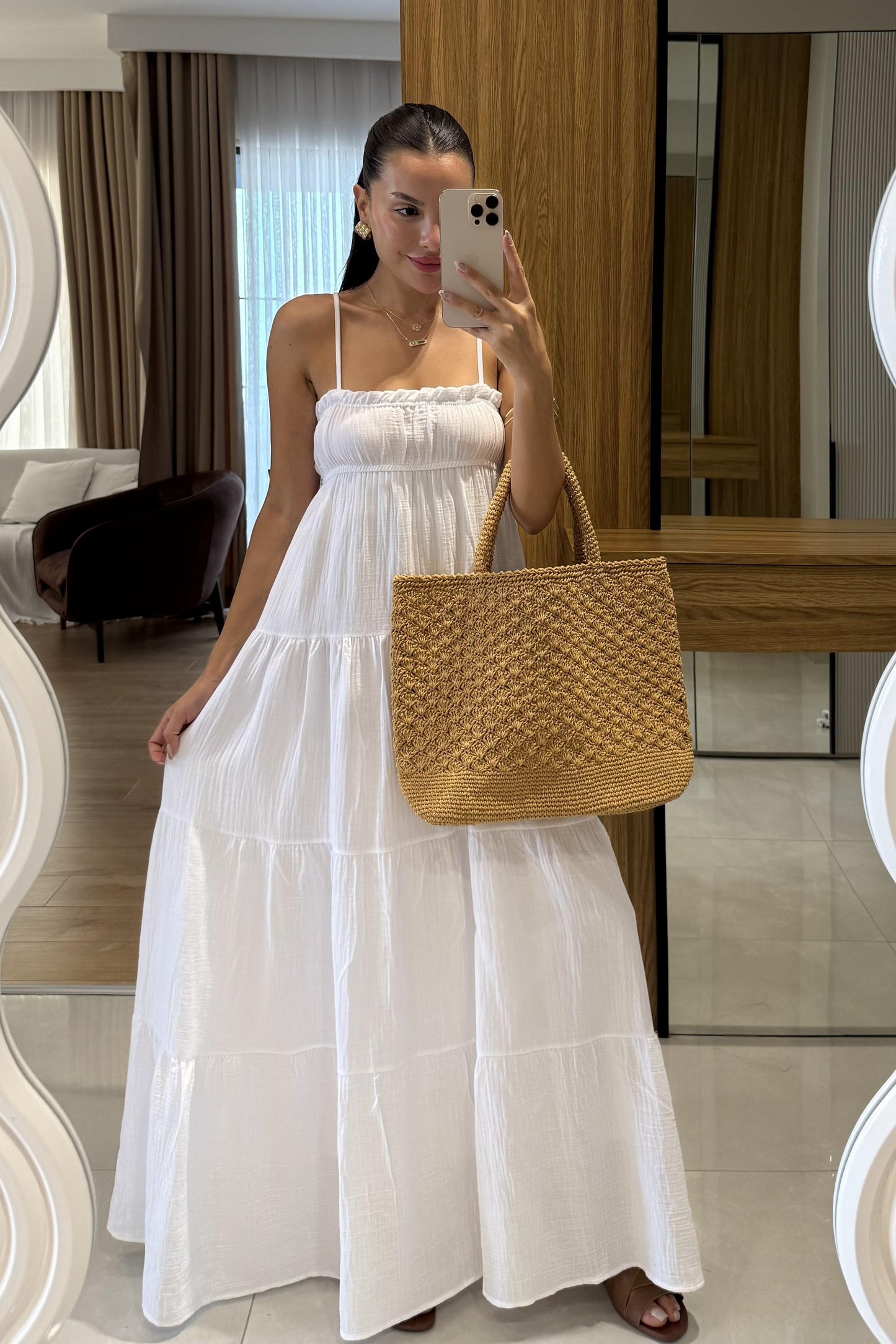 Pedra Beyaz Müslin Askılı Çan Elbise