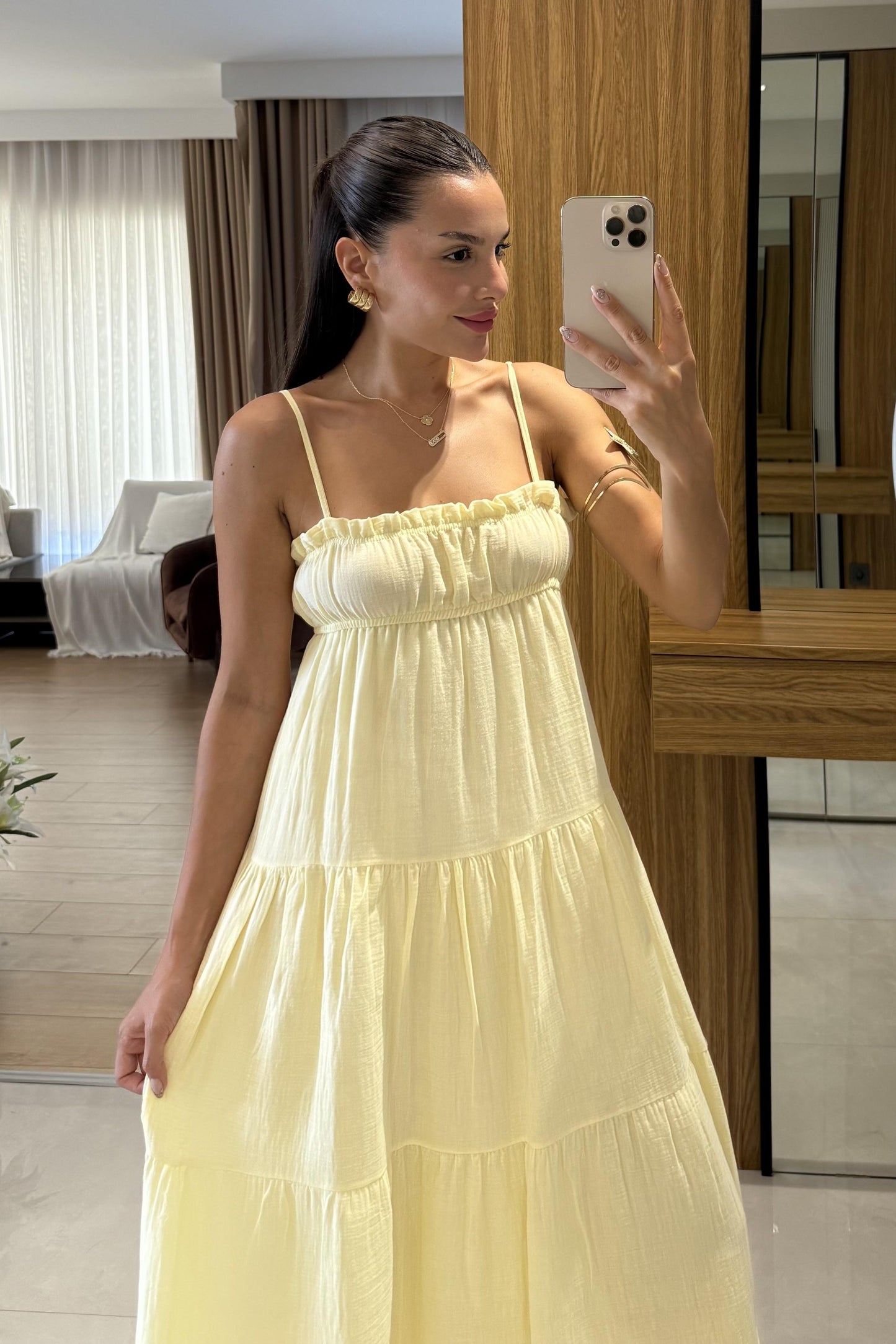 Pedra Sarı Müslin Askılı Çan Elbise