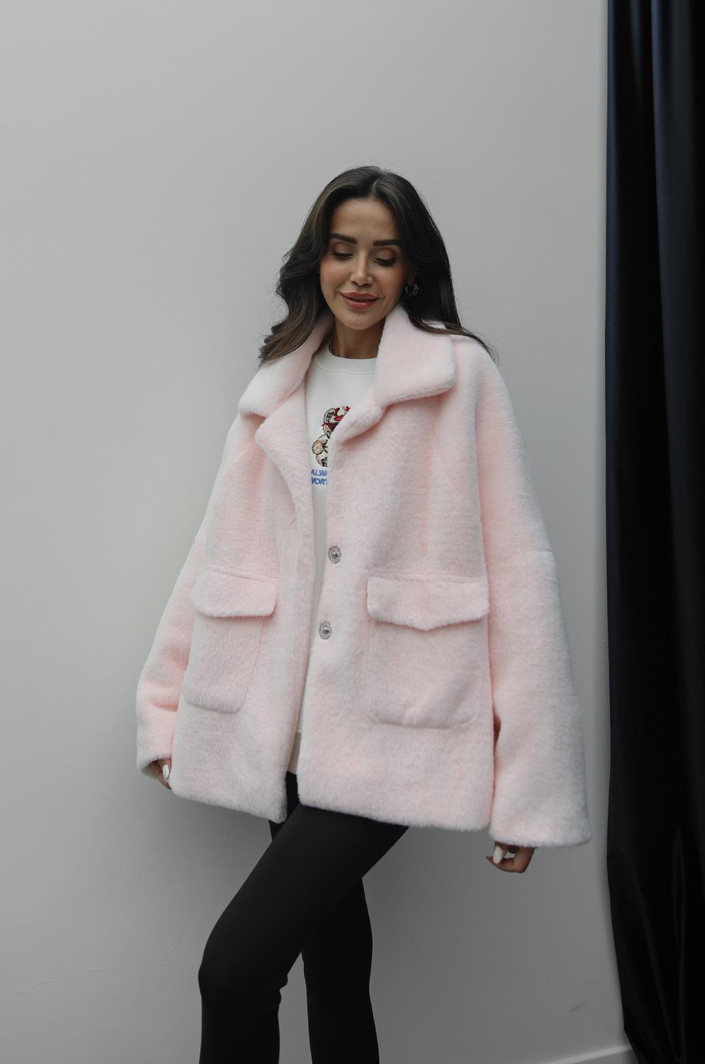 PEMBE ALPAKA KÜRK KISA KABAN
