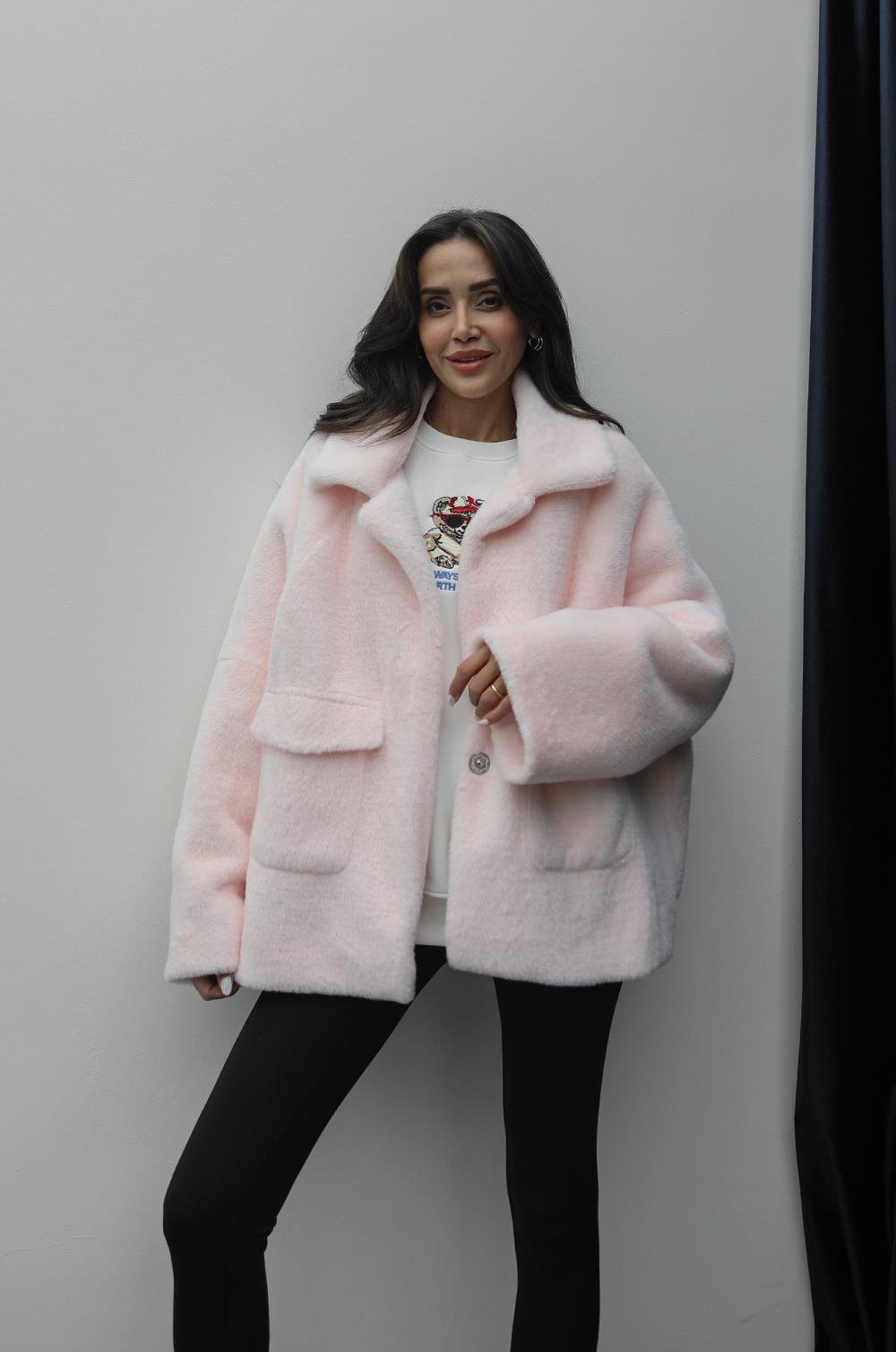 PEMBE ALPAKA KÜRK KISA KABAN