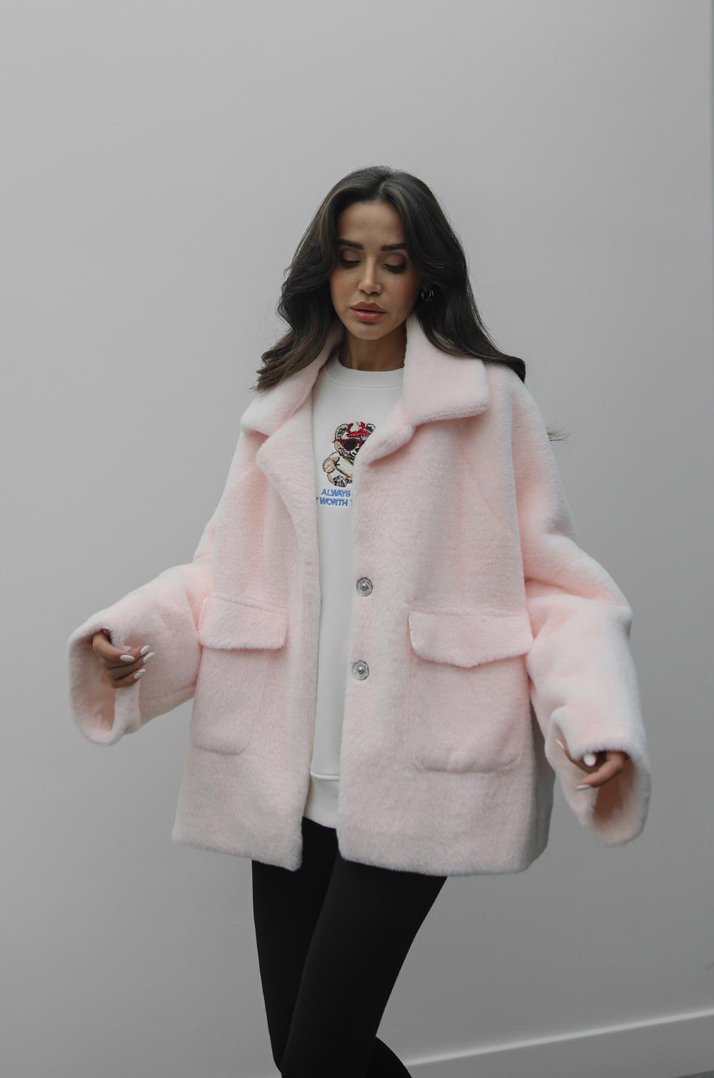 PEMBE ALPAKA KÜRK KISA KABAN