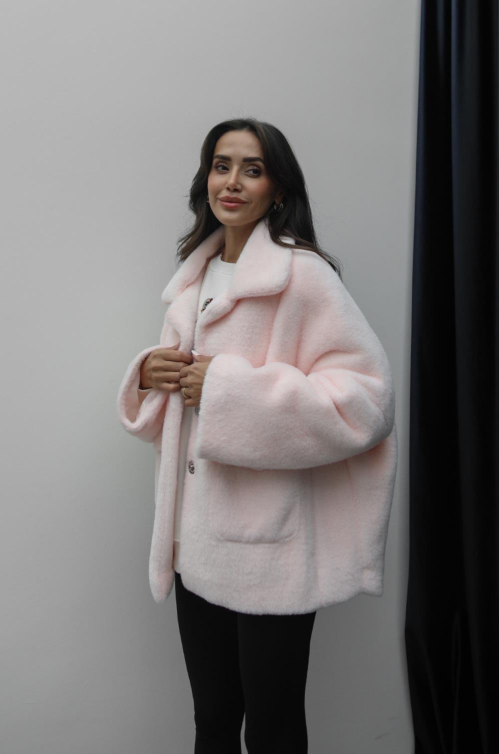 PEMBE ALPAKA KÜRK KISA KABAN