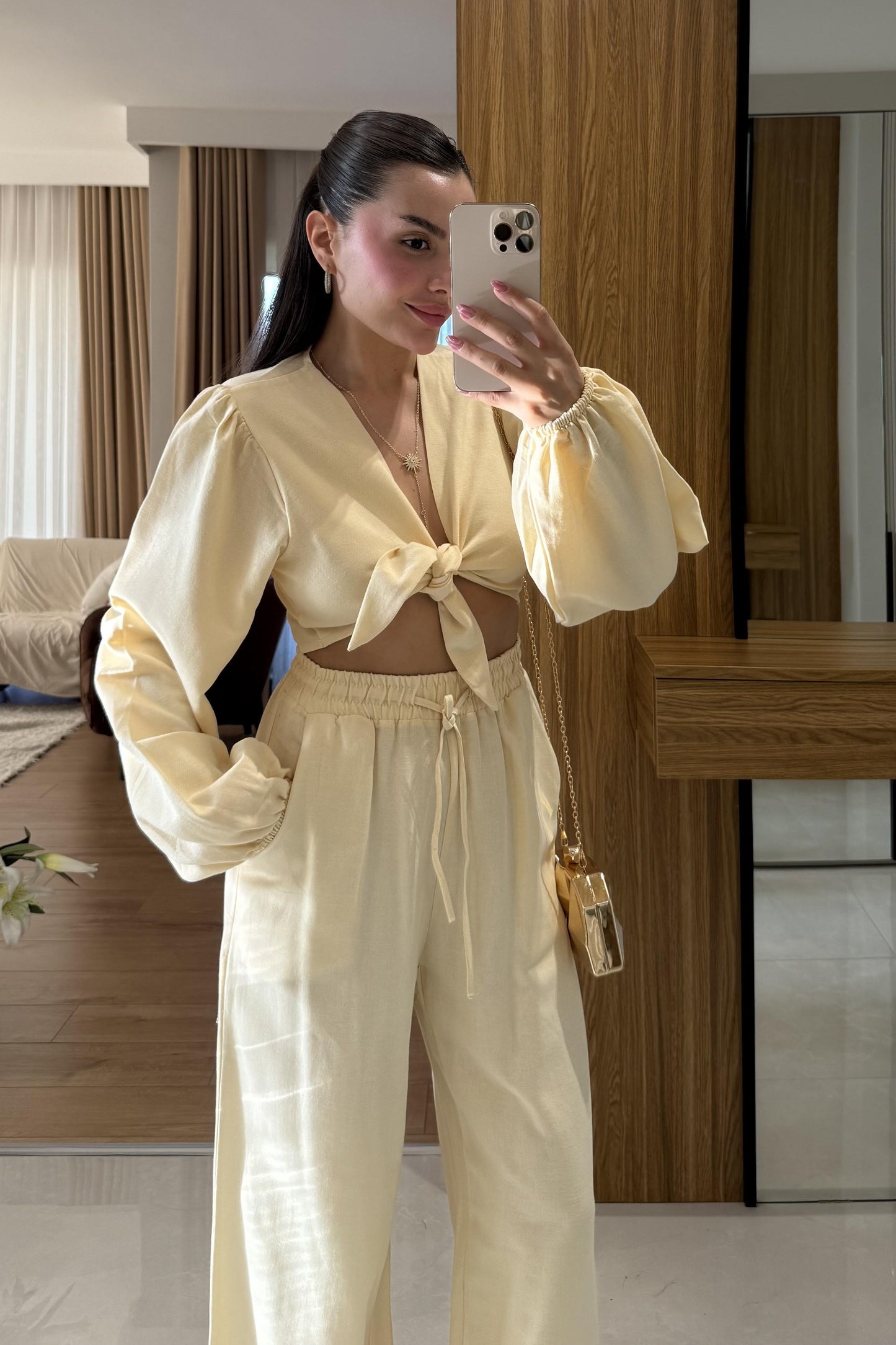 Pietro Sarı Bağlamalı Keten Takım