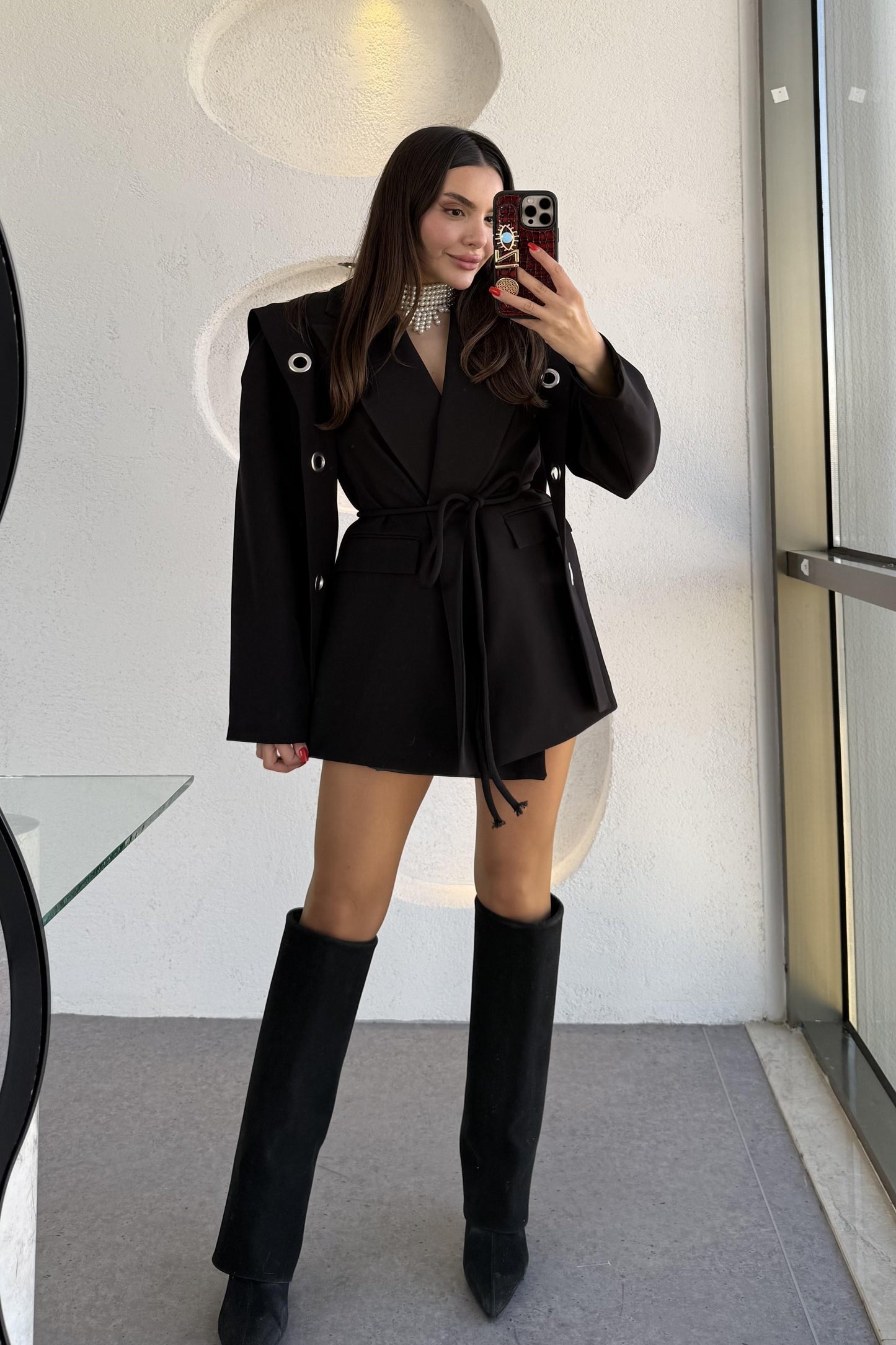 Polinya Siyah Bağlamalı Tasarım Ceket