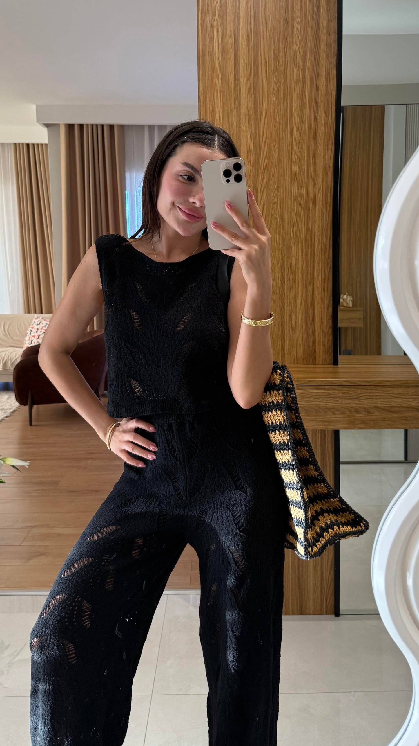 Positan Siyah Ajurlu Yazlık Triko Takım