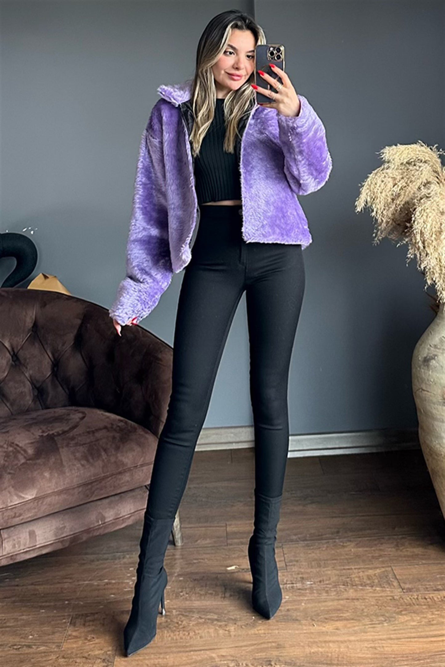 Purple peluş tasarım ceket