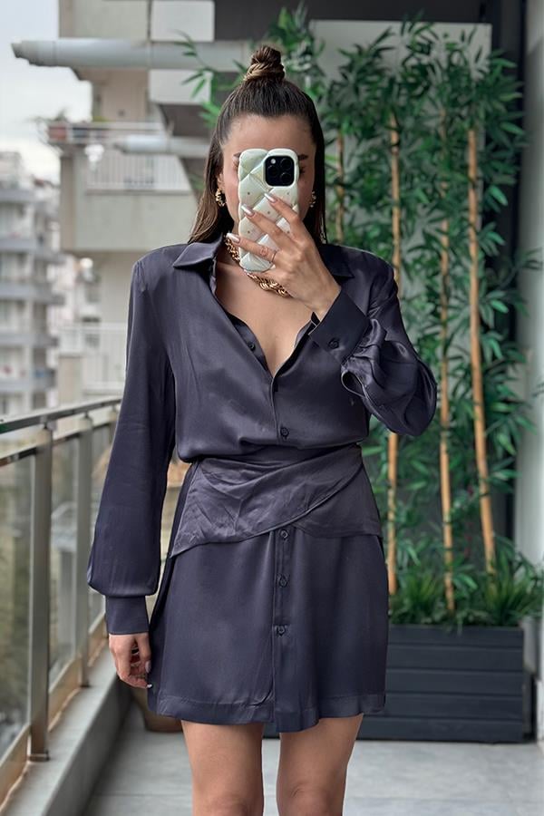 Racer Saten Orjinal Gömlek Elbise