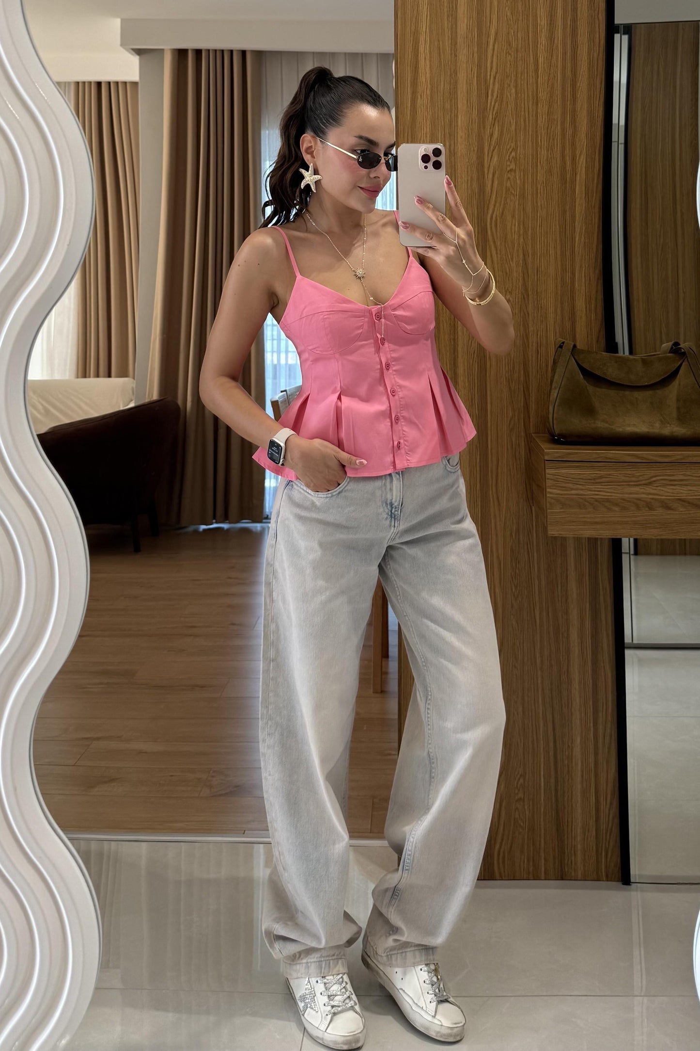 Raylin Pembe Poplin Crop