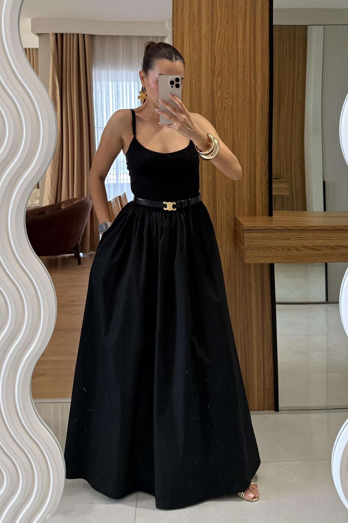 Riri İnce Askılı Maxi Balon Elbise