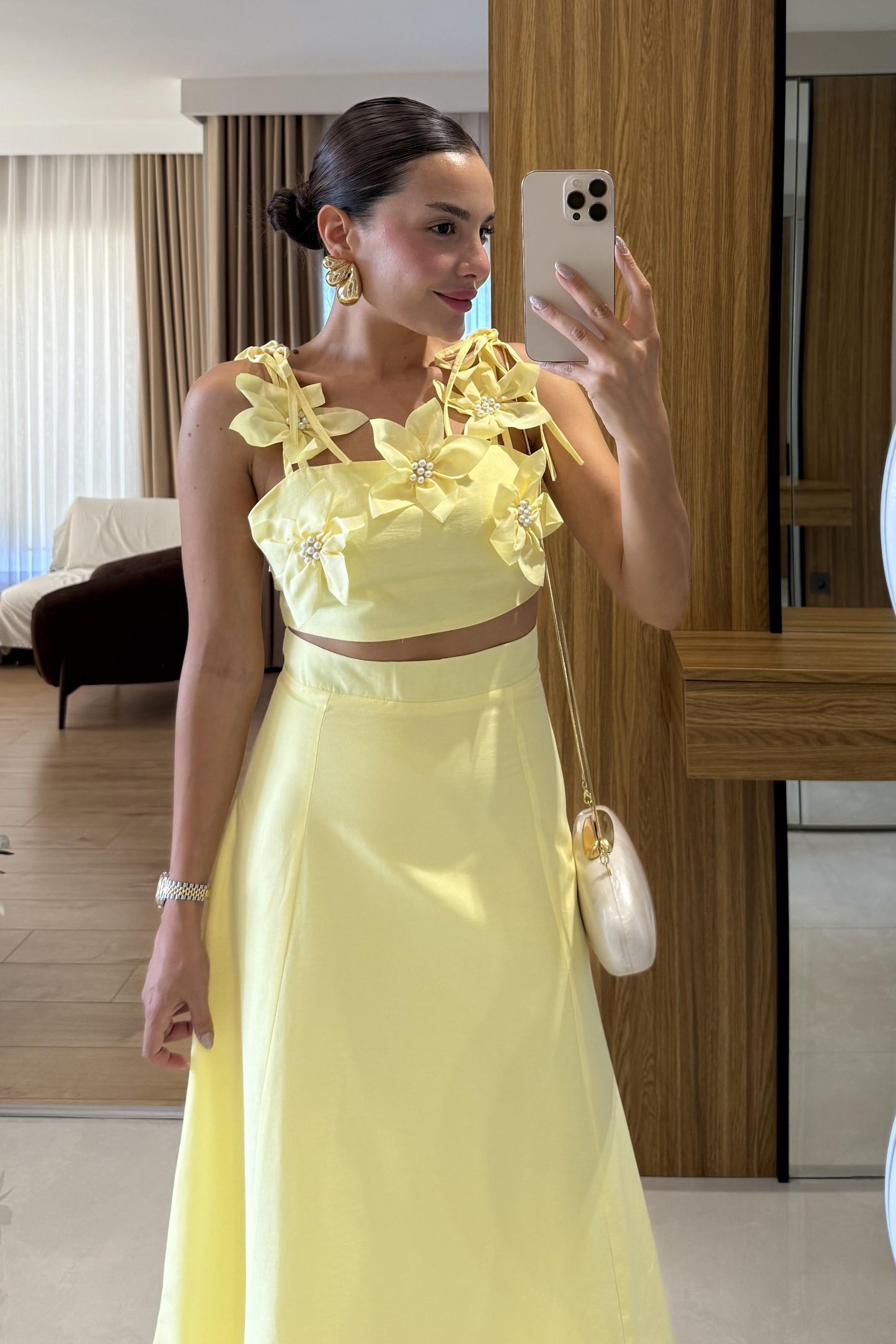 Rita Sarı Çiçekli Çan Etekli Takım