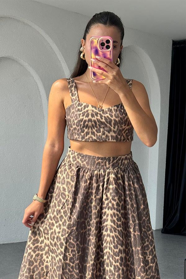 Romily Leopar Desen Etek Crop Takım