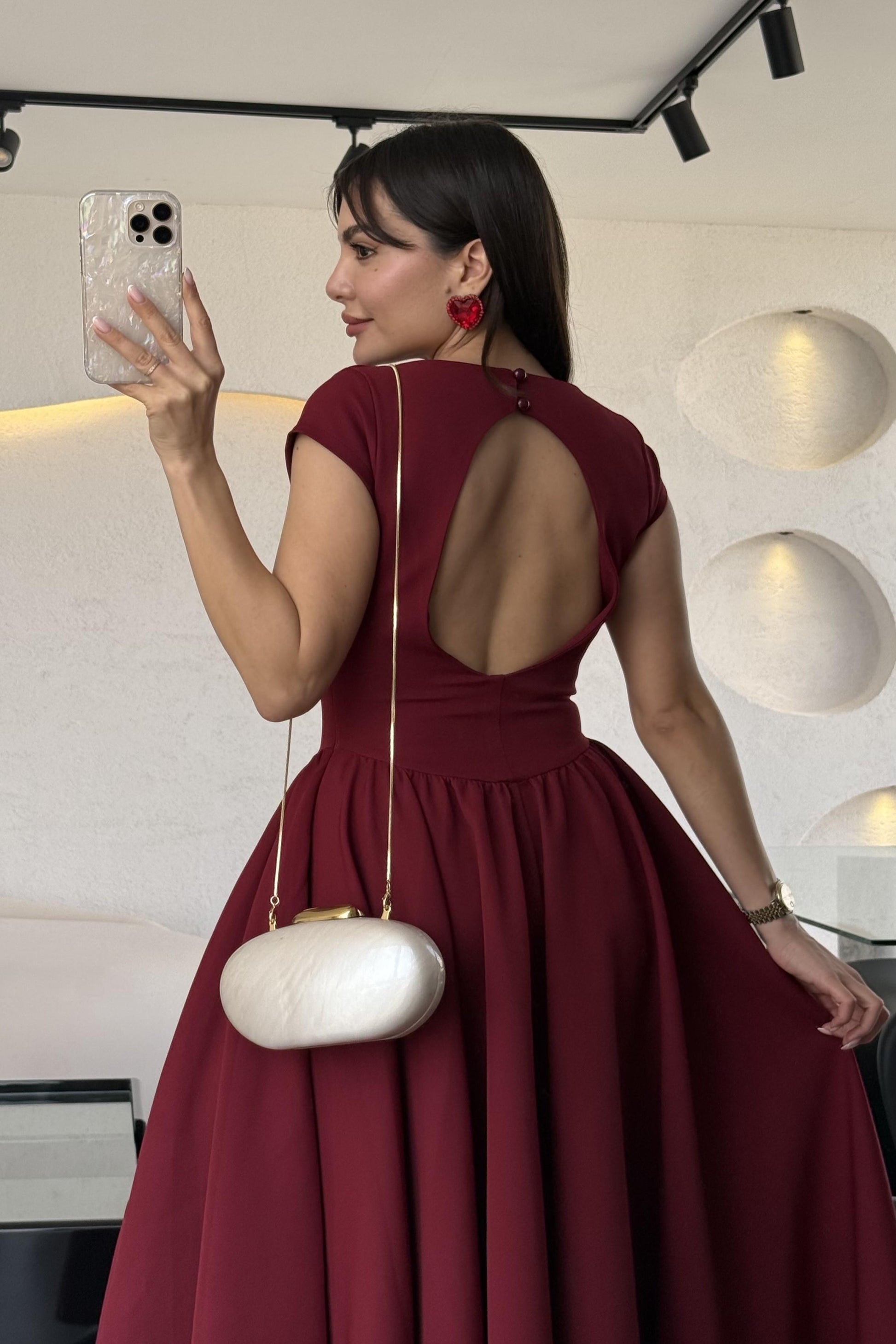 Rosario Bordo Sırt Pencere Detaylı Elbise