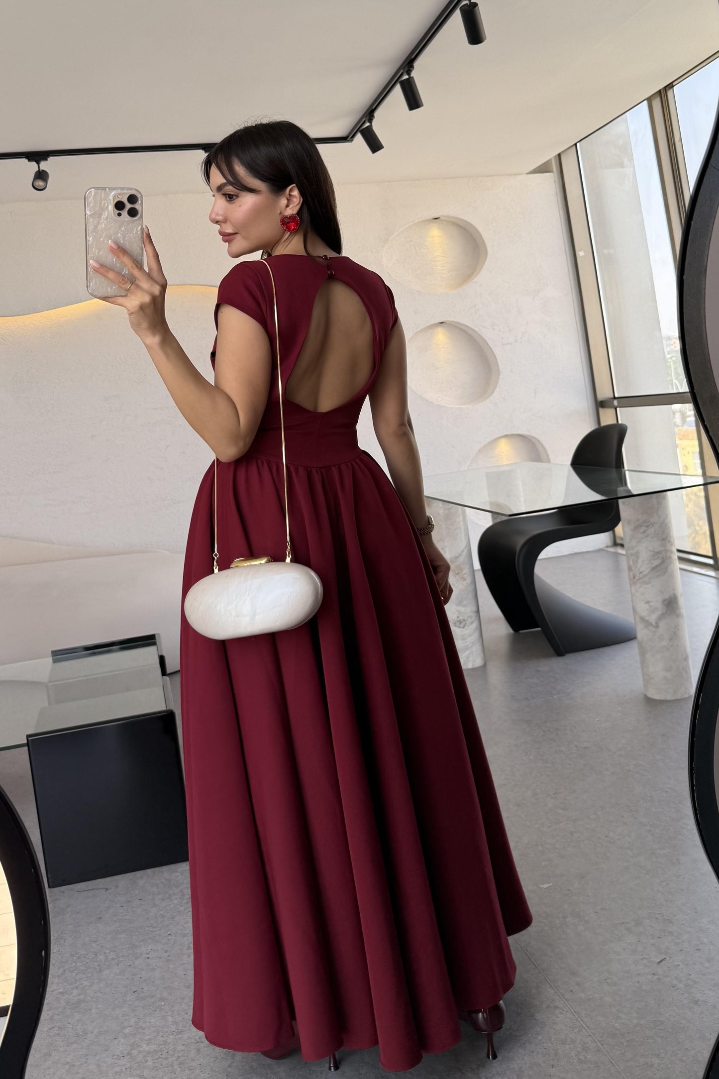 Rosario Bordo Sırt Pencere Detaylı Elbise