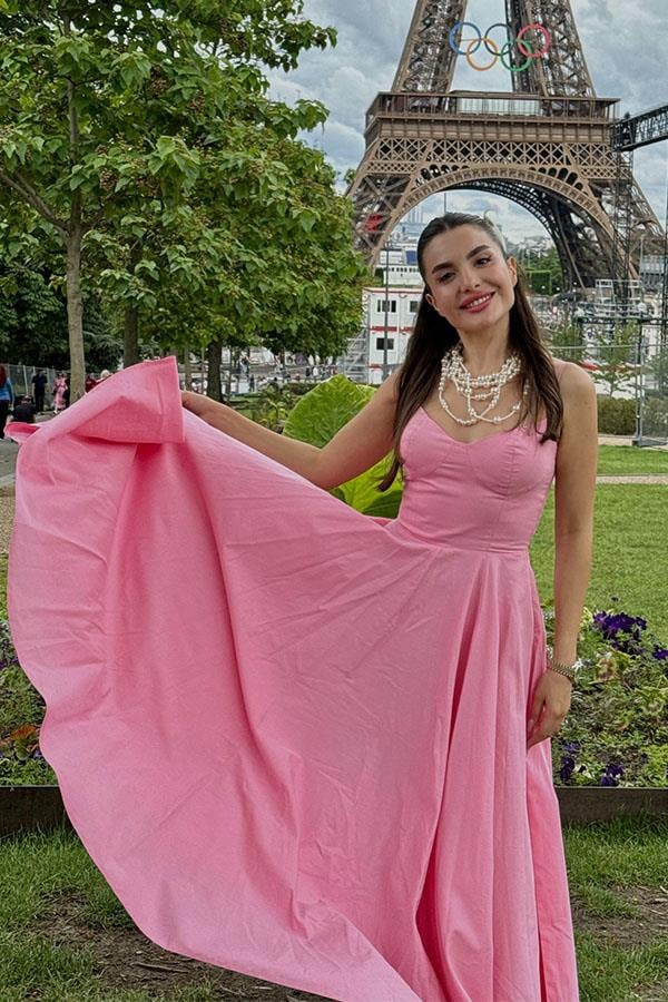 Rose İnce Askılı Çan Elbise-Pembe