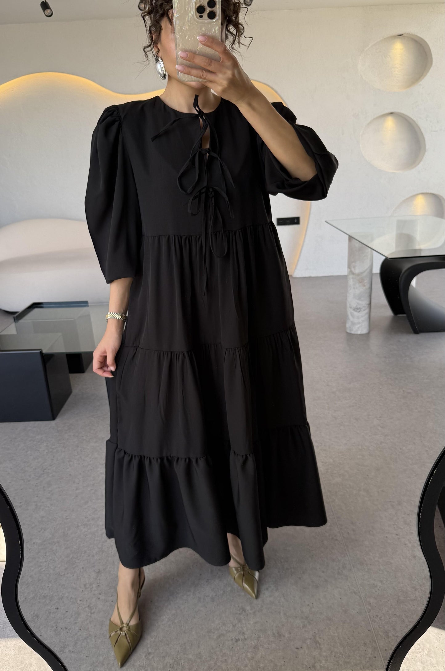 Rosie Siyah Bağlamalı Çan Elbise