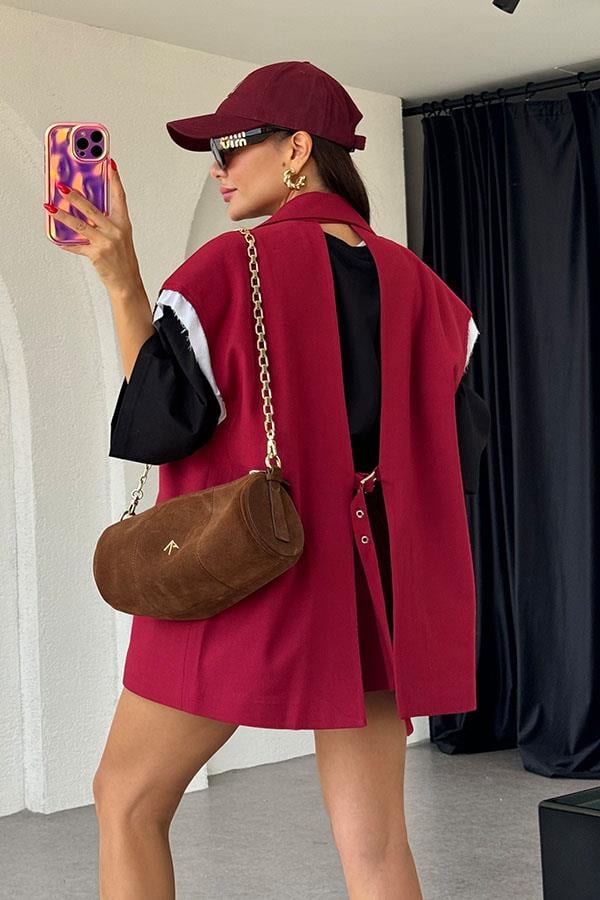 Rosita Sırt Dekolteli Bordo Yelek