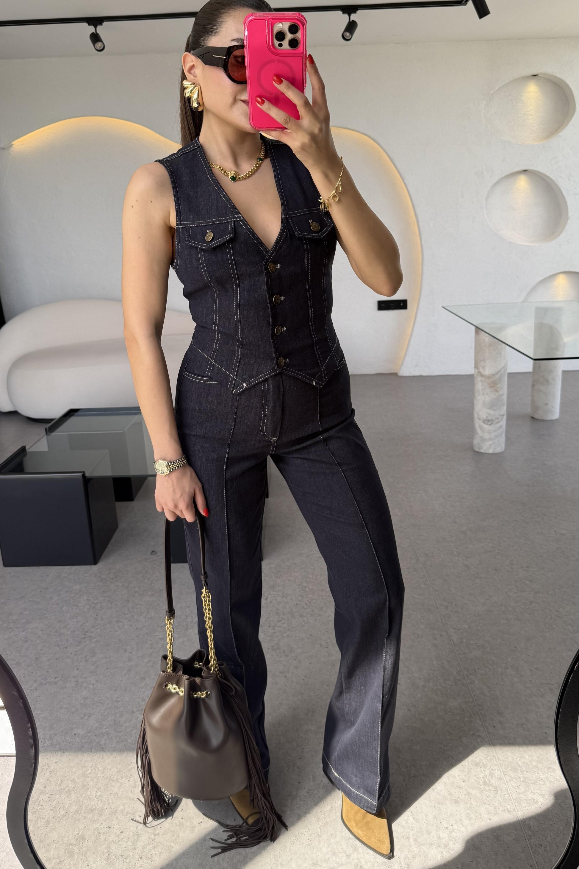 Rosse Yelekli Denim Takım