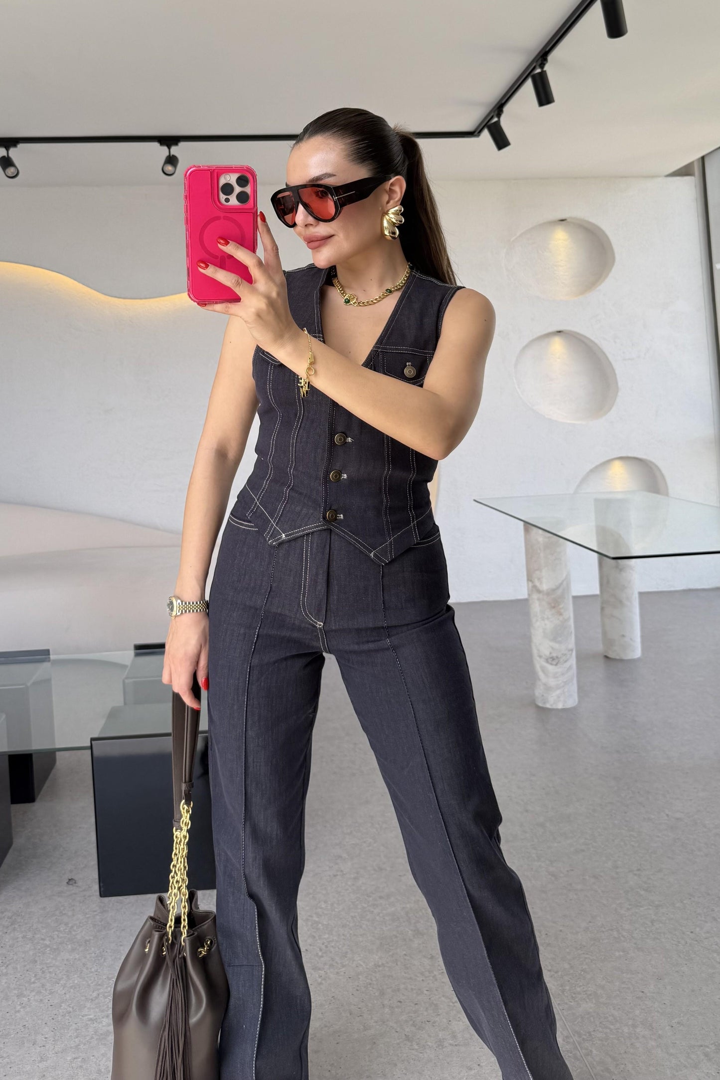 Rosse Yelekli Denim Takım